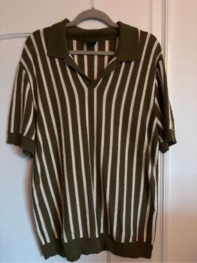 Todd Snyder Olive and Cream Vertical Stripe Polo